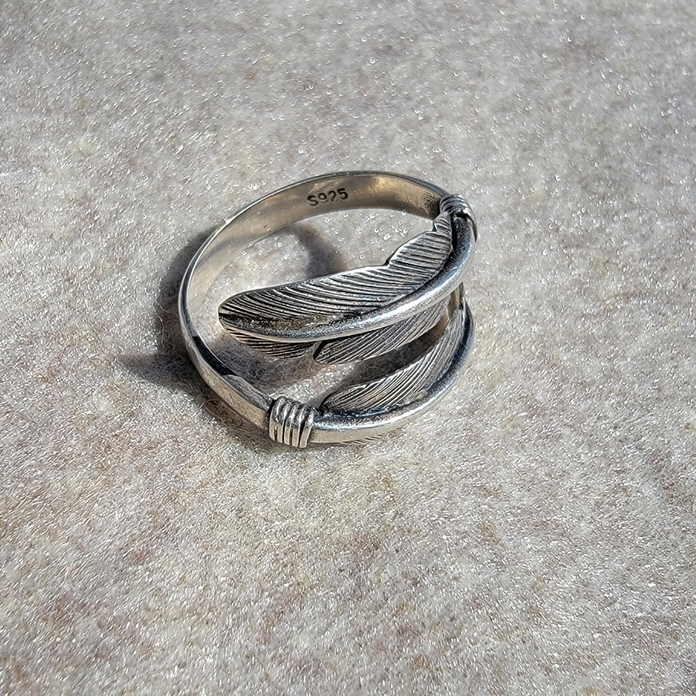 Sterling Silver Double Wrap Feather Ring - image 1